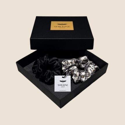 šilkinių gumelių rinkinys juoda sidabrinė