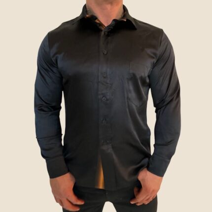 šilkiniai vyriški juodi marškiniai