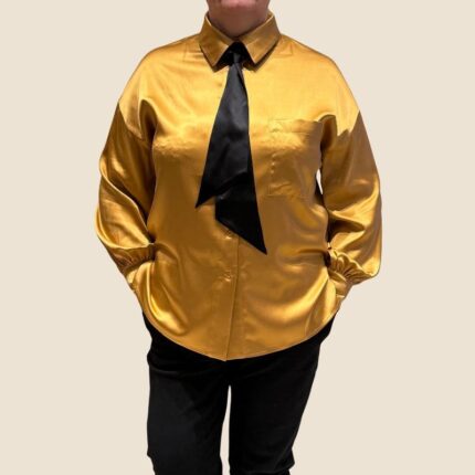 šilkiniai moteriški auksiniai marškiniai